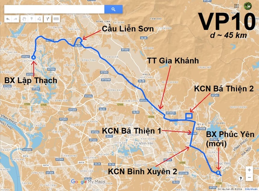Bản đồ chi tiết tuyến bus VP10
