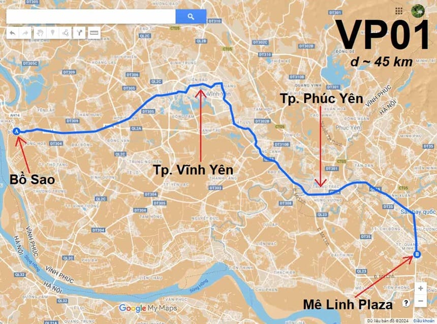 Bản đồ di chuyển của VP01 Vĩnh Phúc