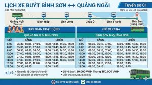 Lịch xe buýt Bình Sơn Quảng Ngãi chi tiết
