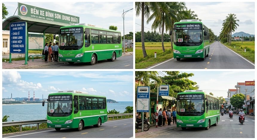 Xe di chuyển qua nhiều điểm quan trọng của tỉnh Quảng Ngãi