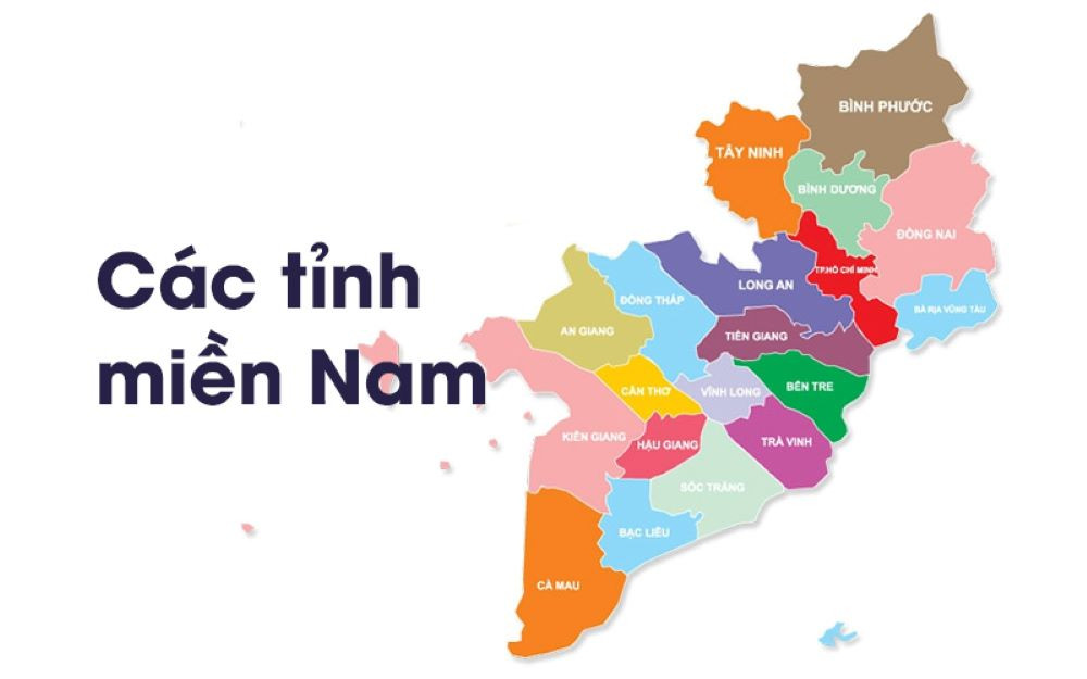 Bản đồ các tỉnh khu vực miền Nam Việt Nam