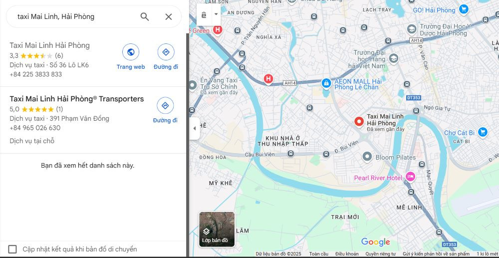 Bản đồ chỉ dẫn đến trụ sở Taxi Mai Linh tại Hải Phòng, điểm trung chuyển quan trọng cho dịch vụ taxi Đồ Sơn.