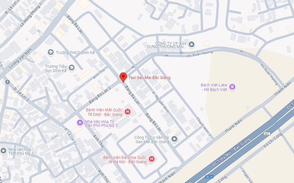 Bản đồ chỉ dẫn địa điểm của hãng Taxi Sao Mai tại thành phố Bắc Giang