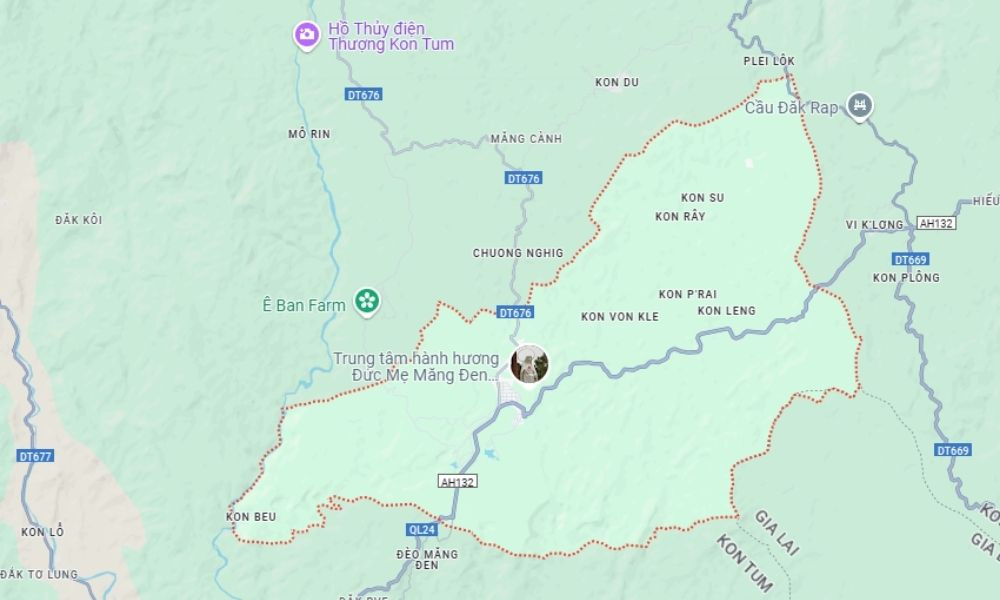 Bản đồ chỉ dẫn đường đi từ Sân bay Pleiku đến Măng Đen Kon Tum