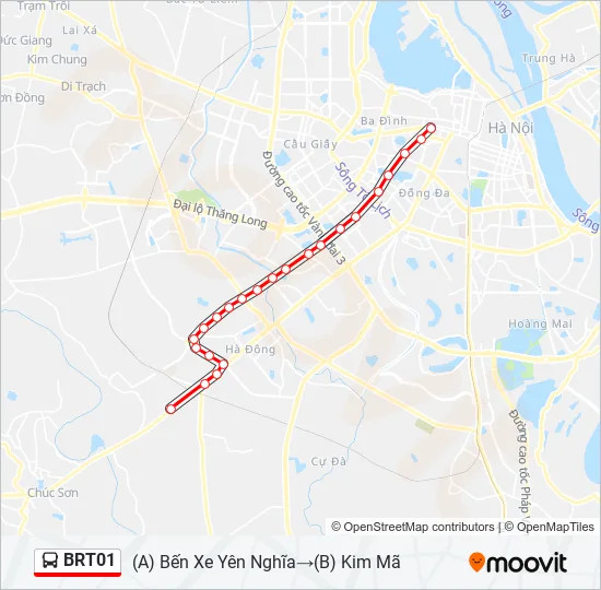 Bản đồ chi tiết lộ trình xe buýt nhanh BRT01 Hà Nội
