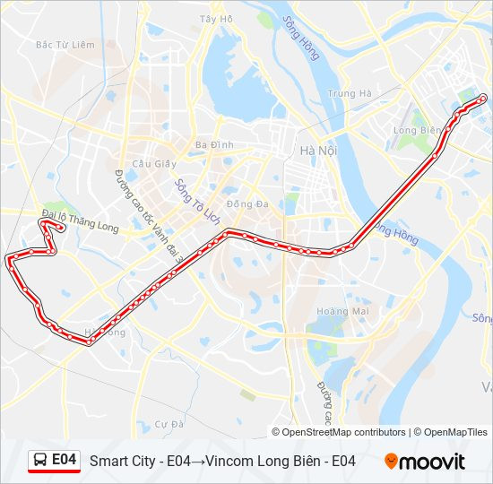 Bản đồ chi tiết tuyến xe buýt điện E04 VinBus tại Hà Nội