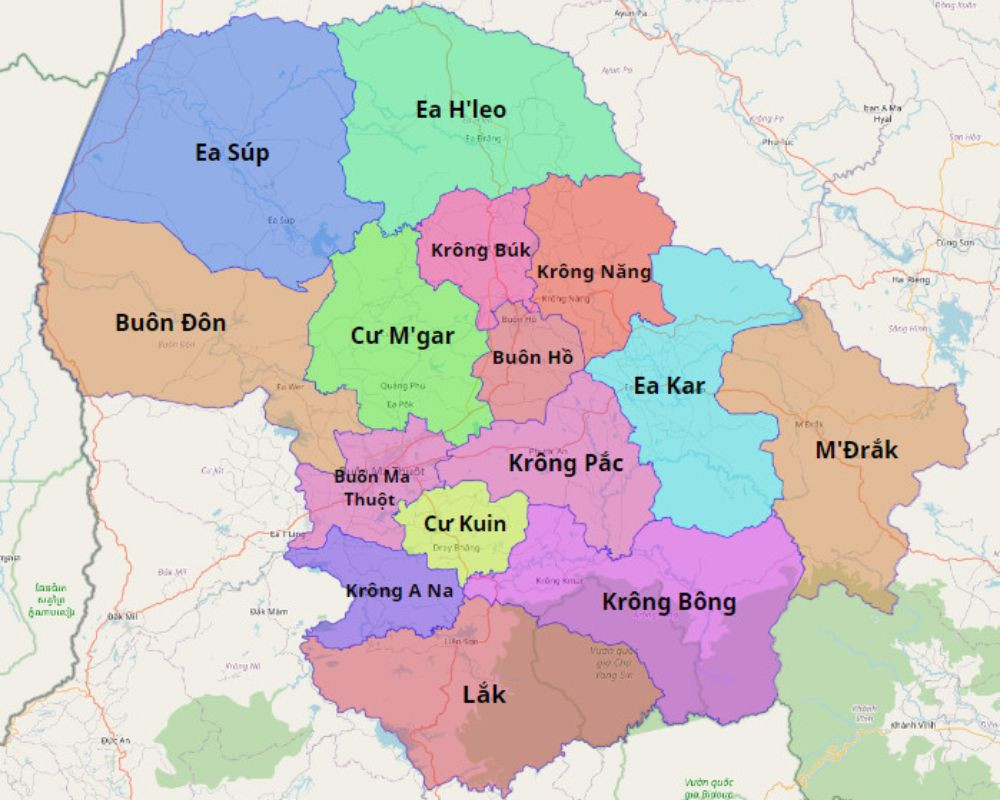 Bản đồ hành chính tỉnh Đắk Lắk chi tiết