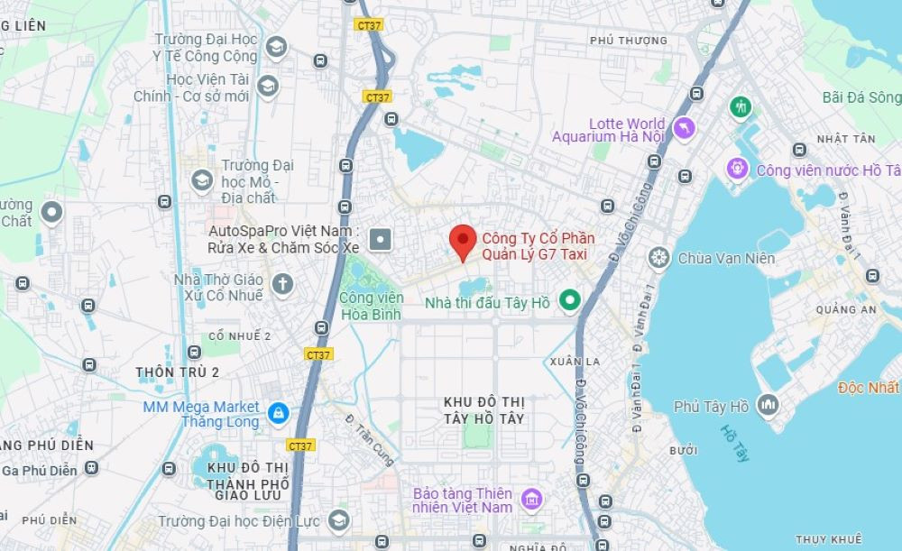 Bản đồ hiển thị vị trí trụ sở chính của G7 Taxi, phục vụ di chuyển tại khu vực Sóc Sơn