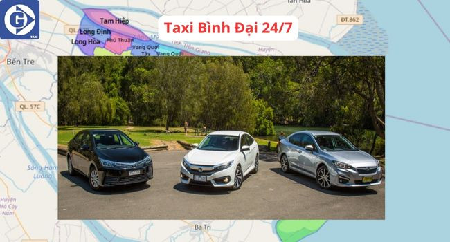 Bản đồ hiển thị vị trí xe Taxi tại Bình Đại Bến Tre trên ứng dụng
