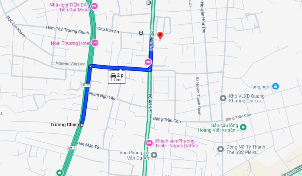 Bản đồ hướng dẫn di chuyển đến bến xe Đức Long từ đường Trường Chinh
