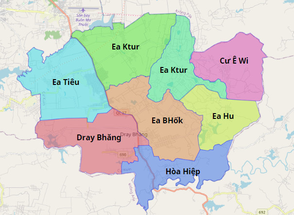Bản đồ khu vực Cư M'gar và lân cận