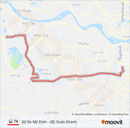 Bản đồ lộ trình chi tiết tuyến xe buýt số 74 Hà Nội
