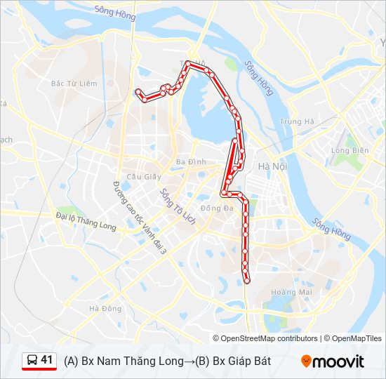 Bản đồ lộ trình tuyến xe buýt 41 Hà Nội
