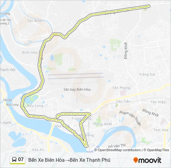 Bản đồ lộ trình xe buýt 07 Đồng Nai