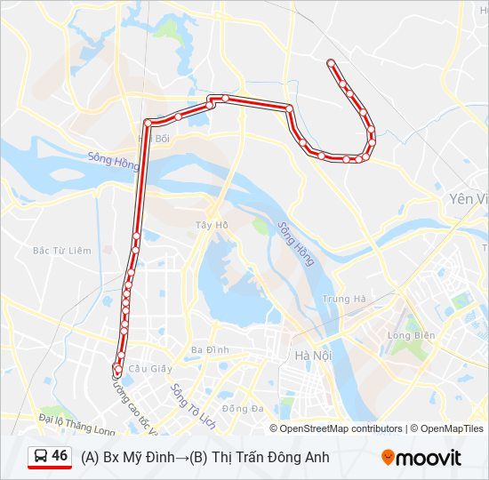 Bản đồ tuyến đường xe buýt 46 Hà Nội
