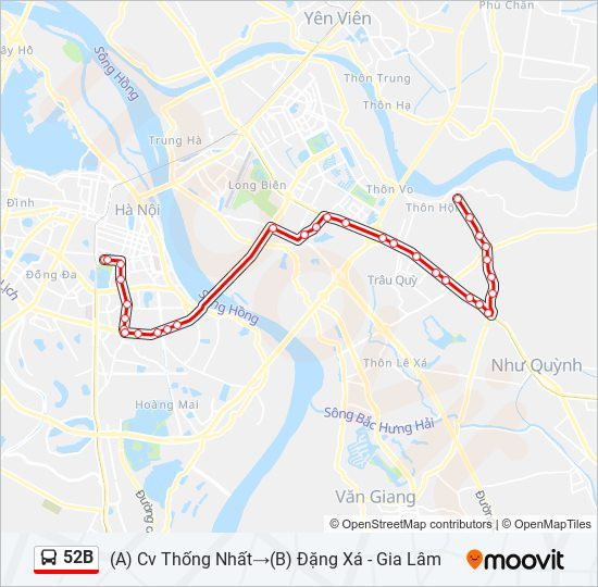Bản đồ Tuyến xe buýt 52B