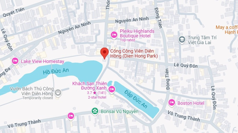 Bản đồ vị trí Công viên Diên Hồng Pleiku trên Google Maps