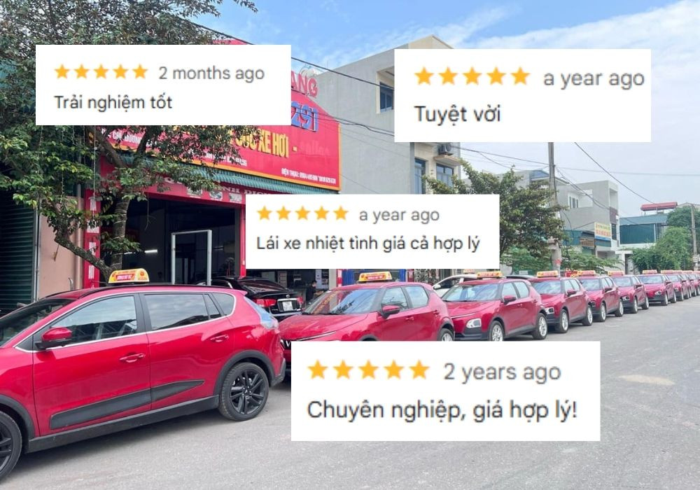 Bảng đánh giá 5 sao từ khách hàng dành cho dịch vụ taxi Hương Giang tại Hiệp Hòa, chứng minh sự hài lòng cao