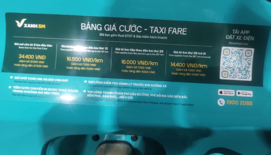 Bảng giá taxi Green SM ở khu vực Sài Gòn