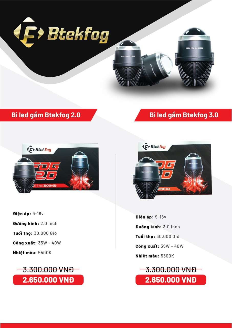 Bảng giá tham khảo đèn bi gầm BTek Fog cho xe hơi