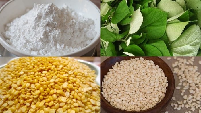Các nguyên liệu chính để làm bánh ít lá gai Bình Định nhân đậu xanh