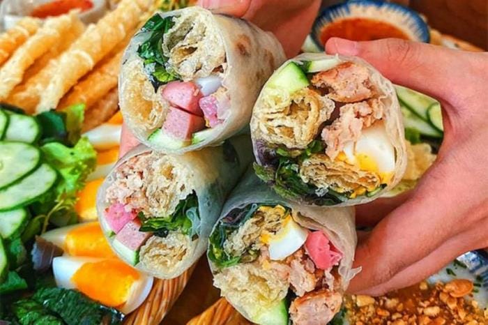 Thành phẩm món bánh tráng cuốn chuẩn vị Bình Định