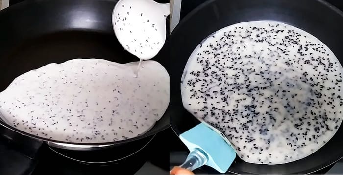 Bước tráng bánh trên chảo rán cần nhẹ nhàng, khéo léo để bánh có độ mỏng như ý, không vỡ nát