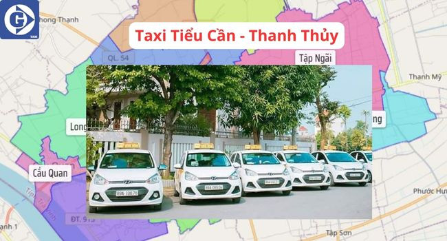 Biểu tượng hãng Taxi Tiểu Cần - Thanh Thủy trên xe taxi tại Trà Vinh