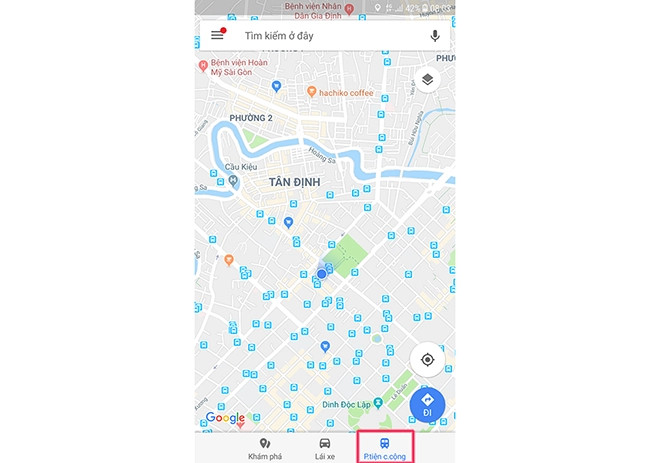 Biểu tượng xe buýt trên Google Maps để tìm trạm gần nhất