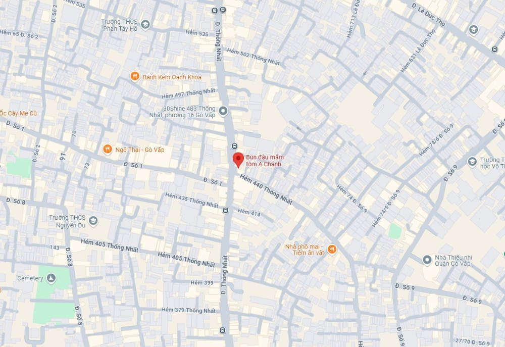 Bún đậu mắm tôm A Chảnh Gò Vấp nằm trên đường Thống Nhất