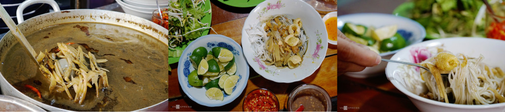 Bún tươi và nguyên liệu chuẩn bị cho món bún cua thối Gia Lai