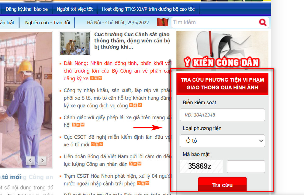 Các bước nhập thông tin biển kiểm soát để tra cứu phạt nguội ô tô trực tuyến
