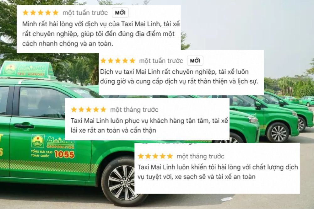 Các đánh giá của khách hàng trên Google Maps về chất lượng dịch vụ của Taxi Mai Linh