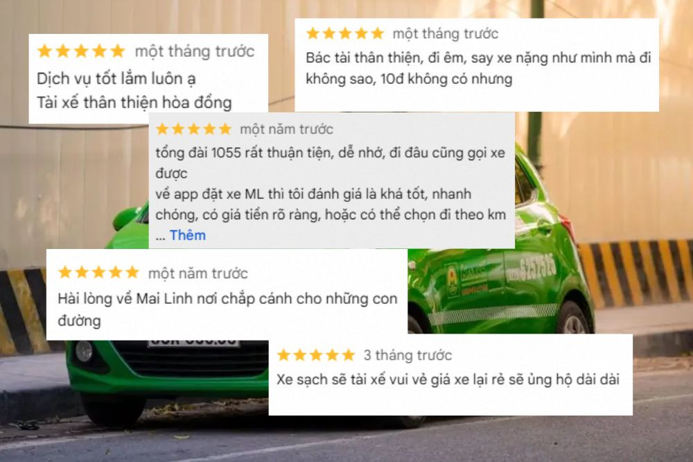 Các đánh giá tích cực trên Google Maps về dịch vụ taxi Mai Linh