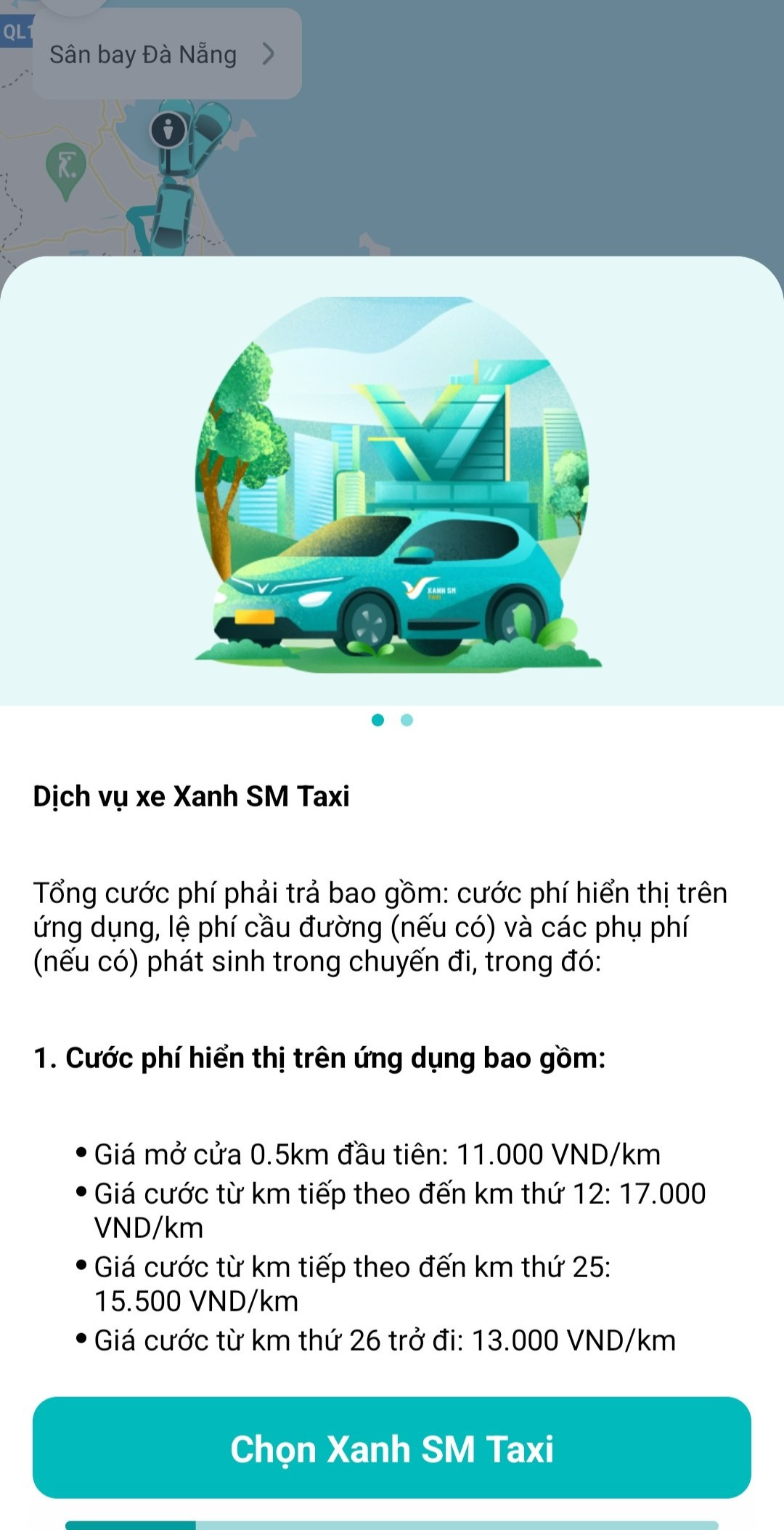 Các loại hình dịch vụ và giá cước trên ứng dụng Xanh SM