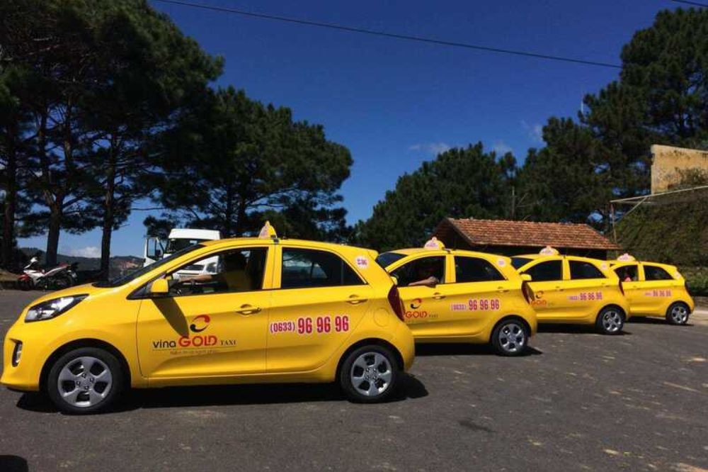 Các tài xế taxi Vina Gold với xe đời mới phục vụ tại Di Linh