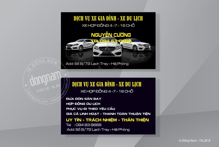 Card visit dịch vụ thuê xe gia đình kết hợp du lịch, cung cấp thông tin chuyến đi