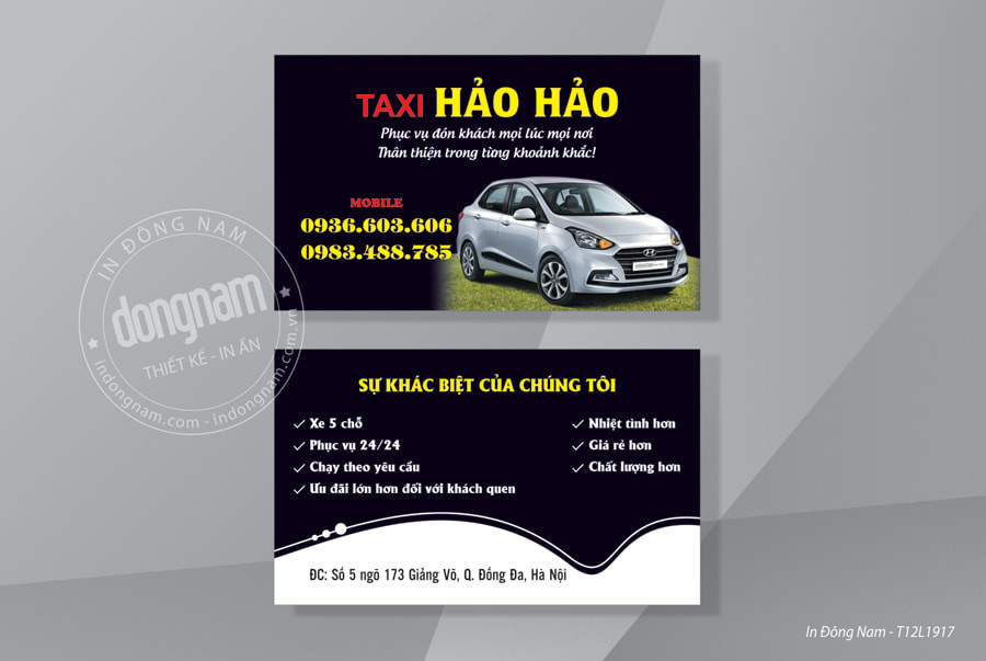Card visit taxi gia đình với logo riêng và thông tin tài xế
