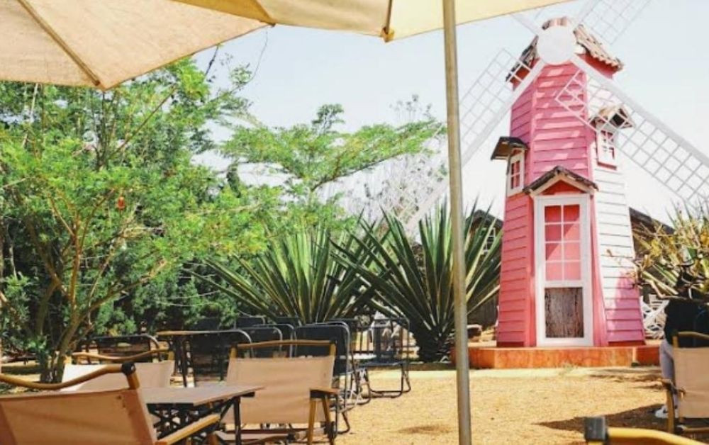 Chiếc cối xay gió màu hồng là biểu tượng tại Cối Xay Gió Cafe