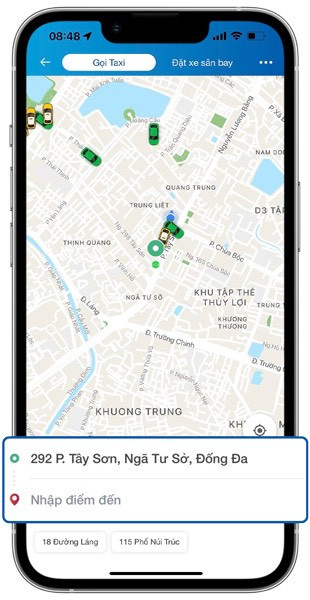 Chọn điểm đi và điểm đến khi đặt xe taxi 7 chỗ
