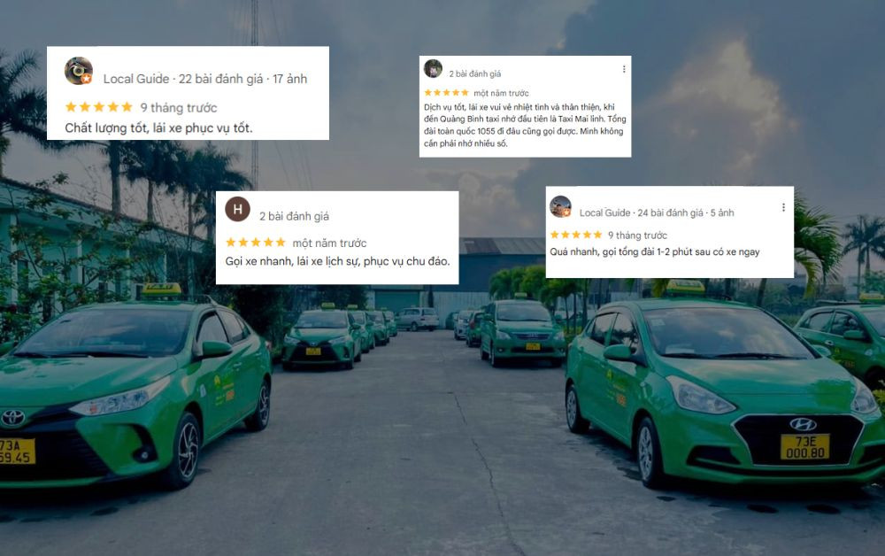 Dàn xe của Mai Linh taxi tại Quảng Bình đang xếp hàng chờ đón khách