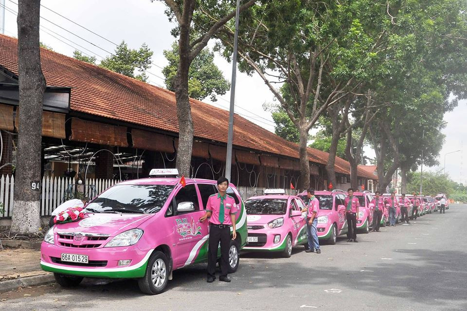 Dàn xe taxi Sen Hồng luôn gây chú ý với màu sắc đặc trưng tại Cao Lãnh