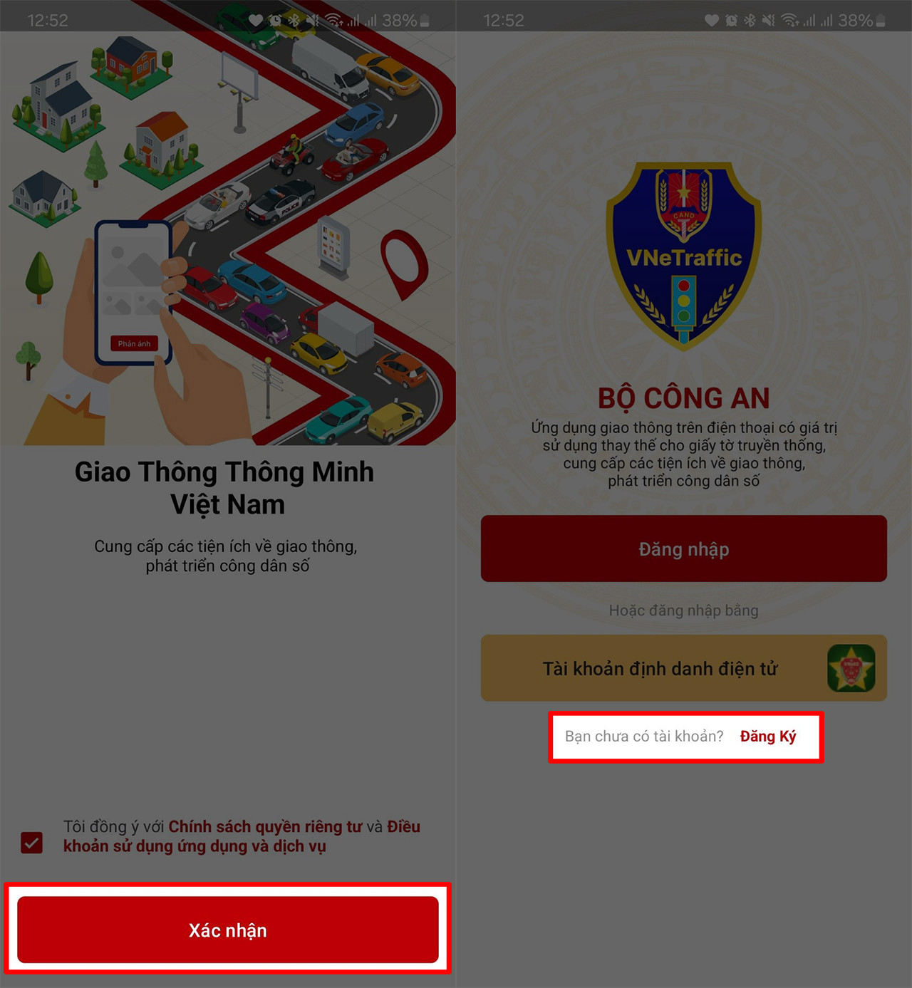 Đăng nhập hoặc đăng ký tài khoản VNeTraffic bằng Căn Cước công dân