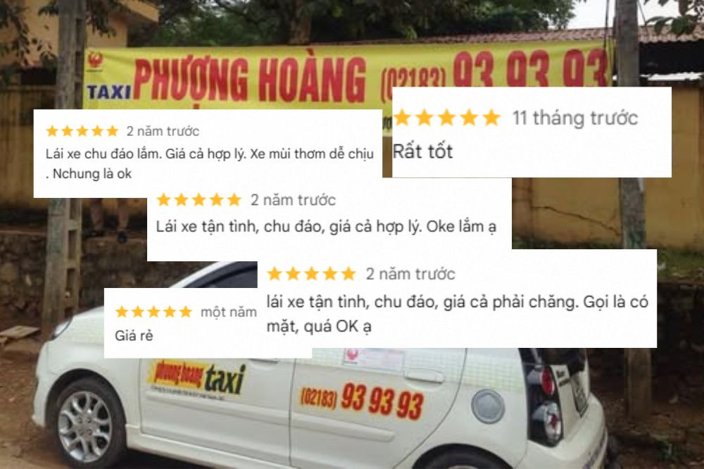 Đánh giá của khách hàng trên Google Maps về dịch vụ của Taxi Phượng Hoàng