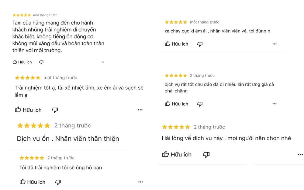Đánh giá tích cực của khách hàng về dịch vụ taxi Xanh SM Văn Lâm Hưng Yên