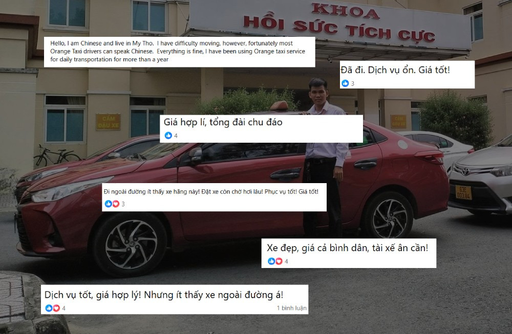 Đánh giá tích cực từ khách hàng về chất lượng dịch vụ taxi Orange Mỹ Tho