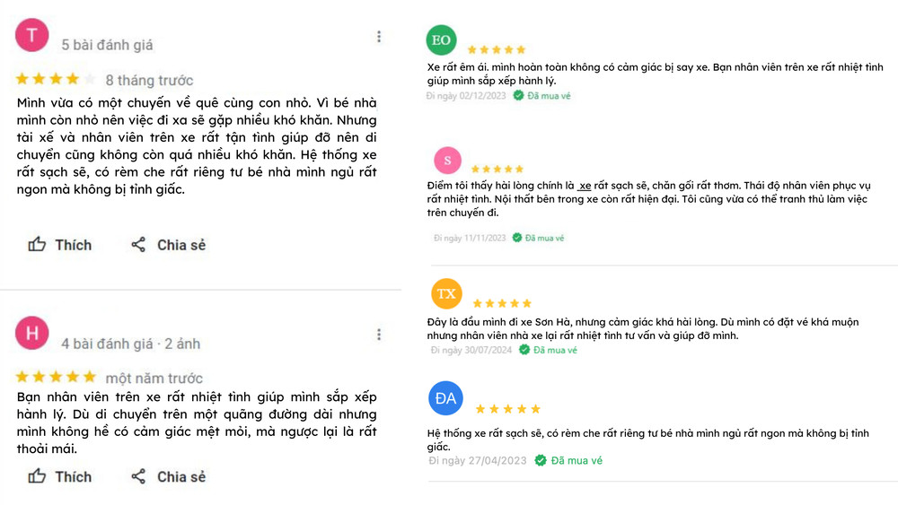 Đánh giá và phản hồi của khách hàng về chất lượng dịch vụ Nhà xe Sơn Hà