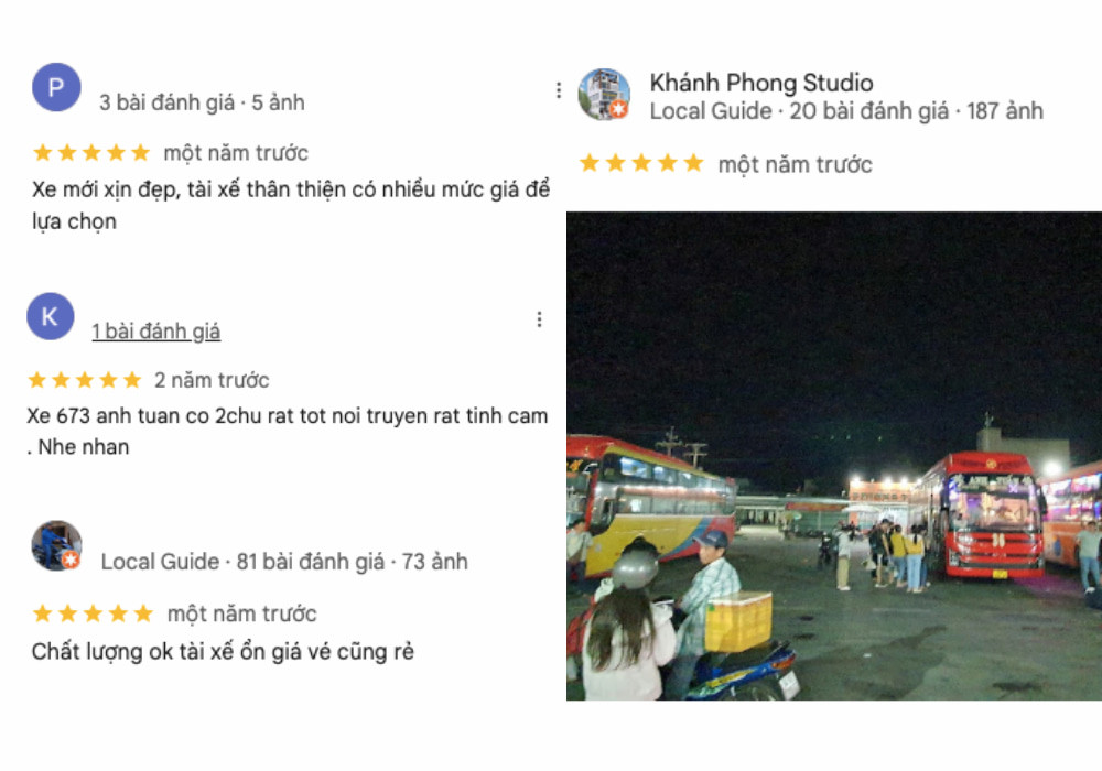 Đánh giá và phản hồi tốt từ hành khách về dịch vụ của Nhà xe Anh Tuấn