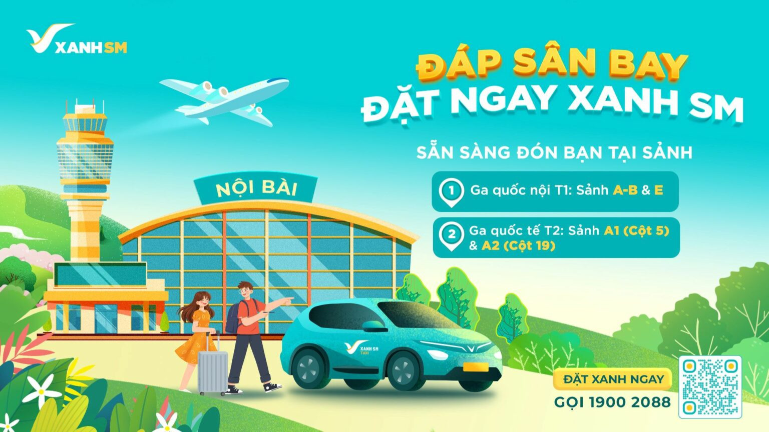 Đặt taxi sân bay Nội Bài hãng Xanh SM
