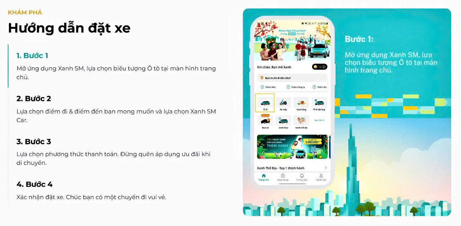 Đặt taxi xanh tiện lợi với ứng dụng Xanh SM